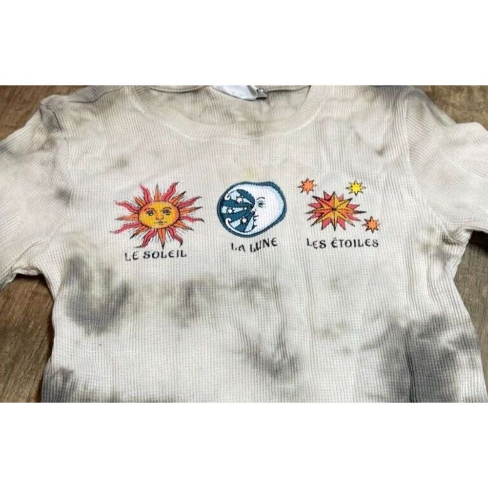 Mighty Fine Top Womens Small Medium Sun Moon Stars Long Sleeve